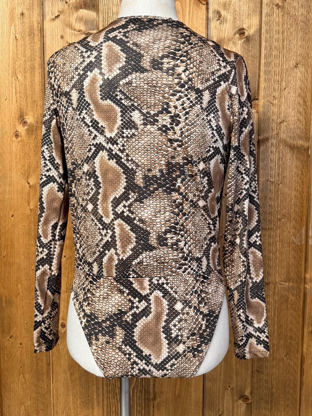 Zara Trafaluc Medium Brown Snakeskin Drape Long Sleeve Bodysuit - Picture 4 of 8